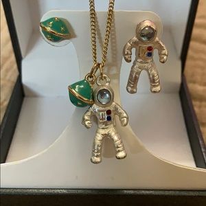 Astronaut and Planet necklace and earrings